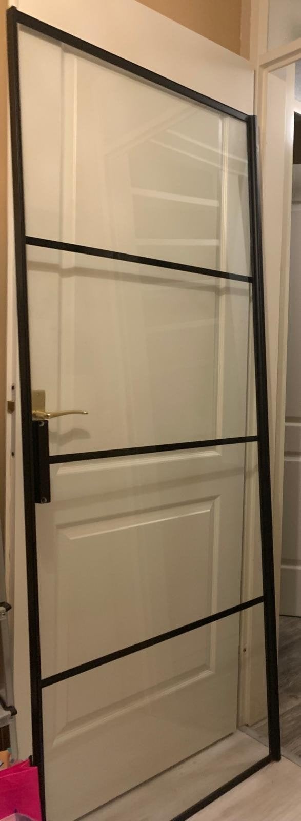 Zwarte industriële douchedeur met helder glas, Ophalen, Gebruikt, 80 tot 100 cm, Binnendeur