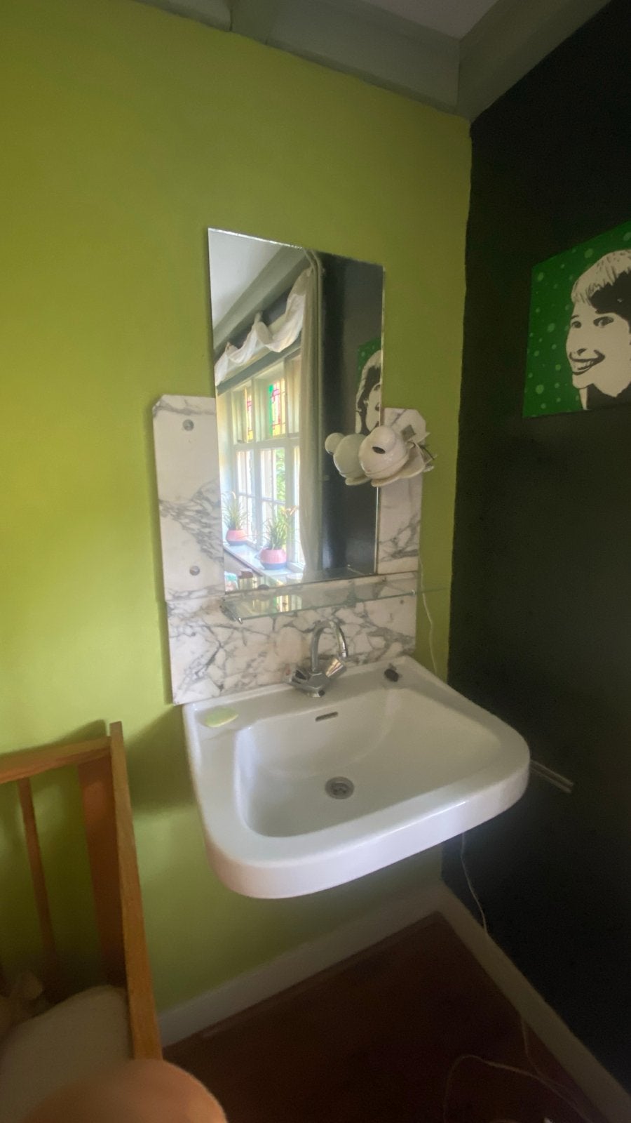 Vintage wastafel met marmeren achterwand en spiegel, Ophalen, Gebruikt