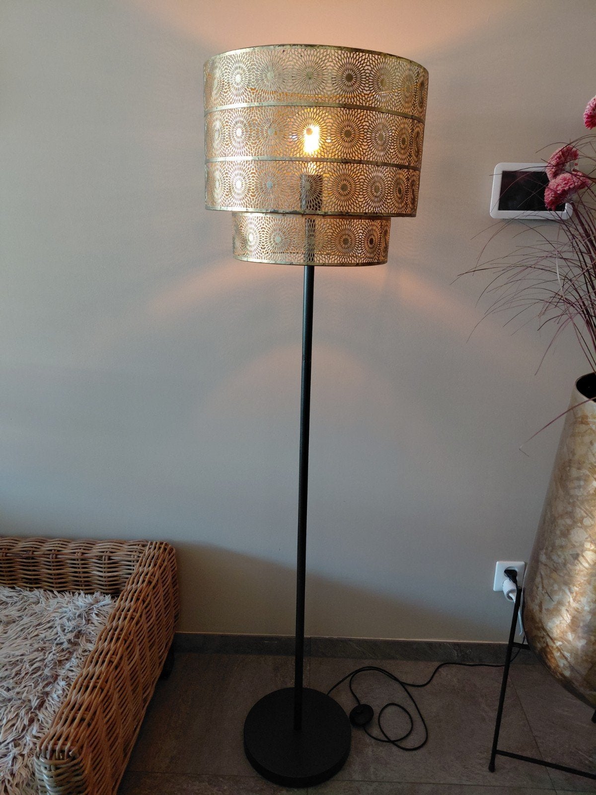 Stoere staande lamp met messing metalen kap, Ophalen, Gebruikt, Industrieel, Modern, Metaal