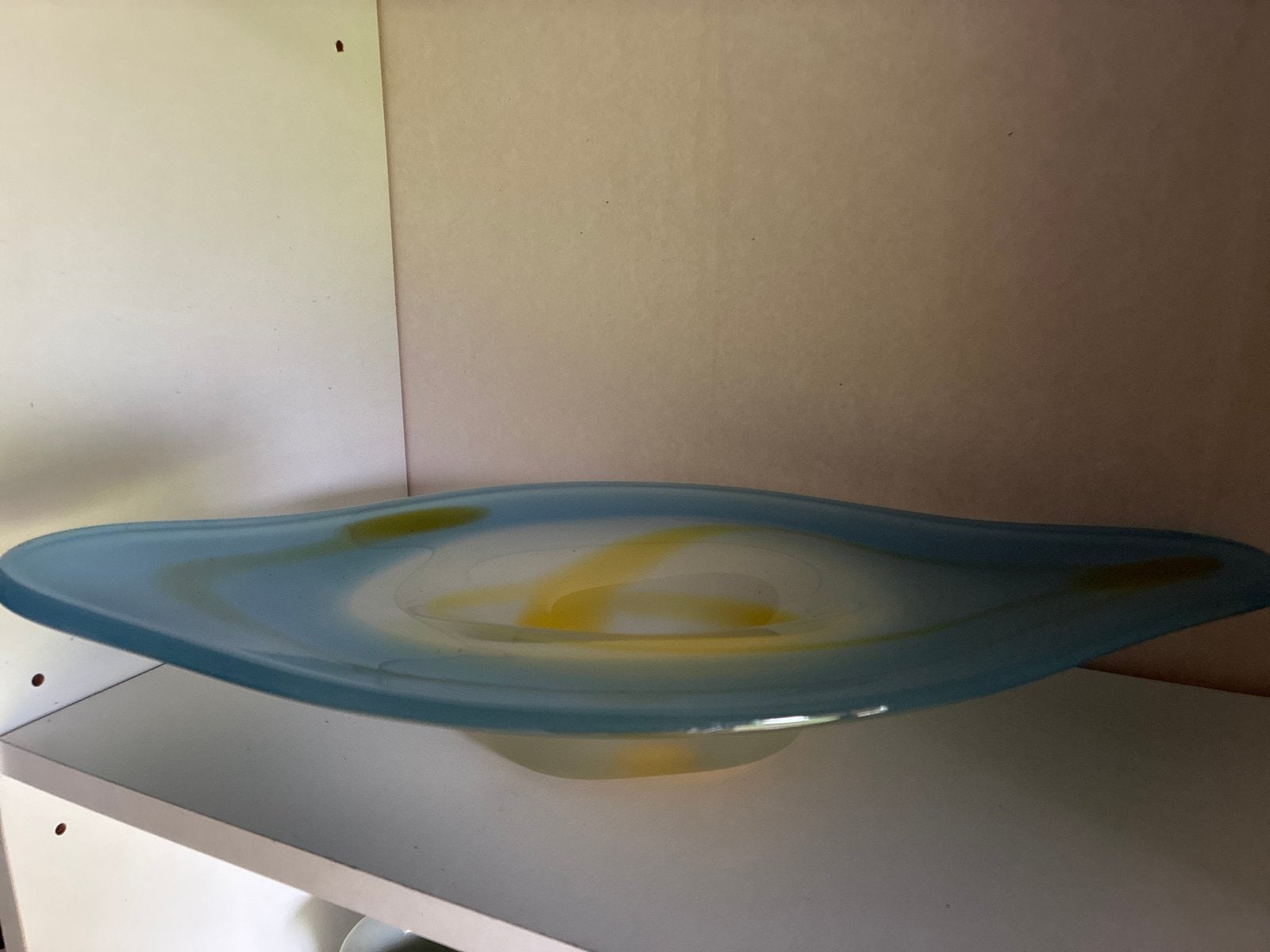 Charles Wright 1989 Glazen Schaal - Blauw/Geel, Antiek en Kunst, Ophalen