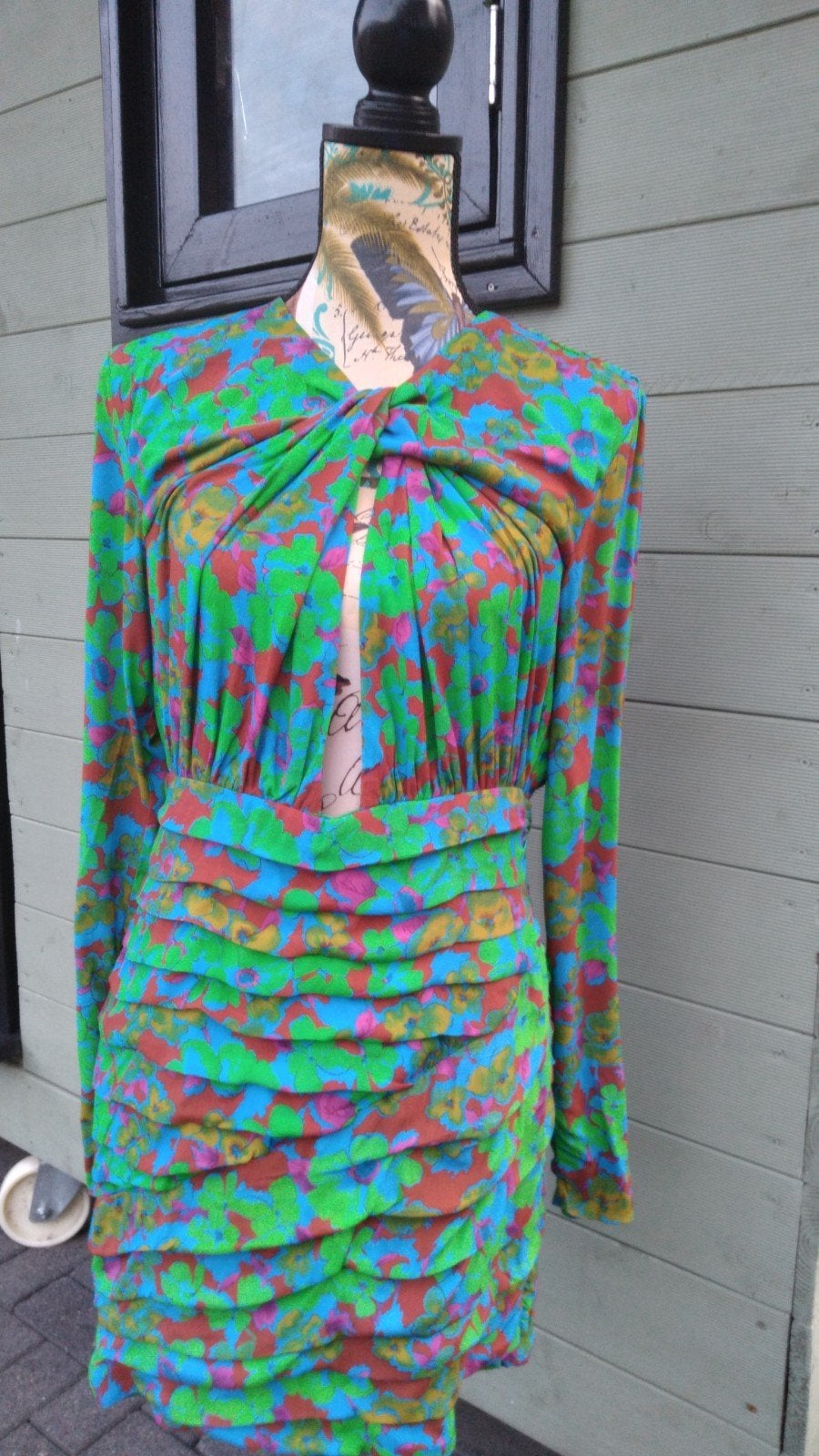 Zara jurk groen met print L, Maat 38/40 (M), Zara, Nieuw, Boven de knie