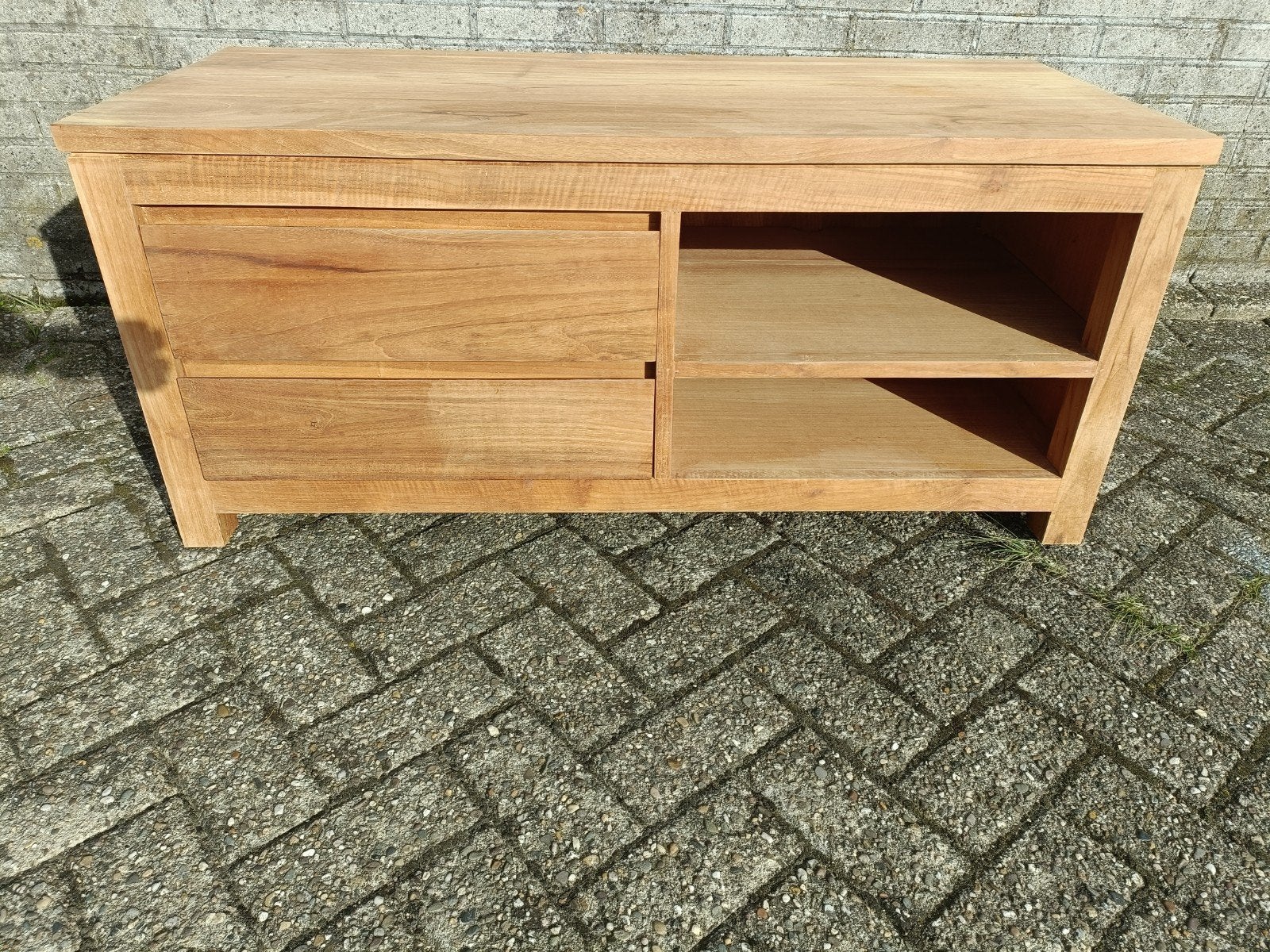 Teakhouten tv meubel, Ophalen, 100 tot 150 cm, Teakhout, Zo goed als nieuw