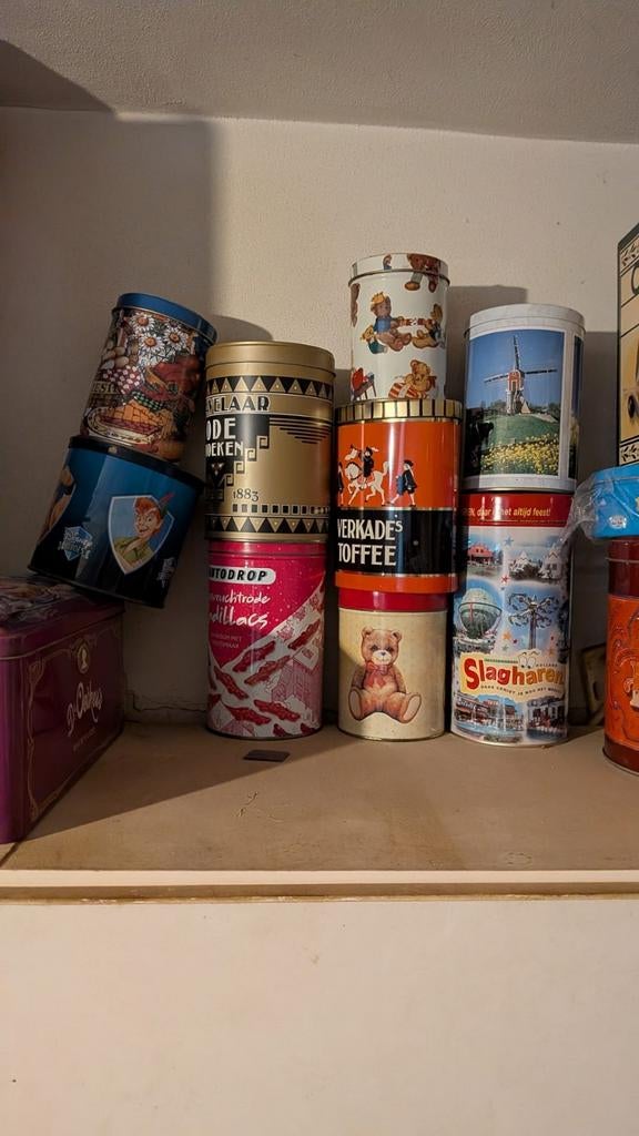 Grote collectie blikken, vintage en nieuw, Verzamelen, Blikken, Ophalen, Gebruikt, Koffie, Douwe Egberts