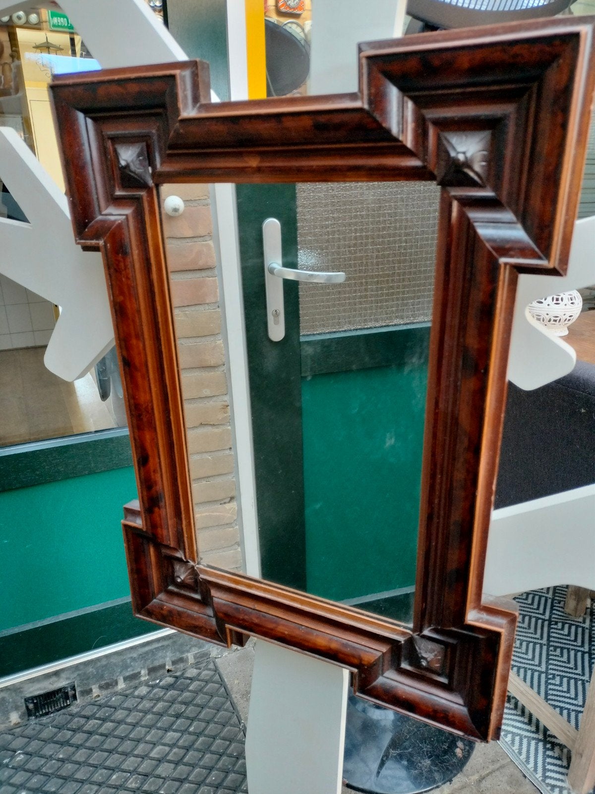 Antieke Art Nouveau spiegel met houten lijst, Ophalen of Verzenden