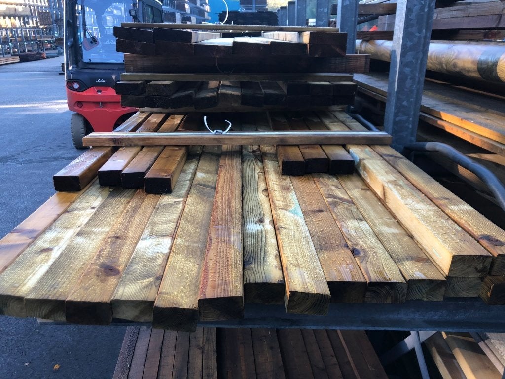 Vuren 44x70mm diverse maten groen geïmpregneerd nr. 792, Ophalen, Zo goed als nieuw, 250 cm of meer, Balken