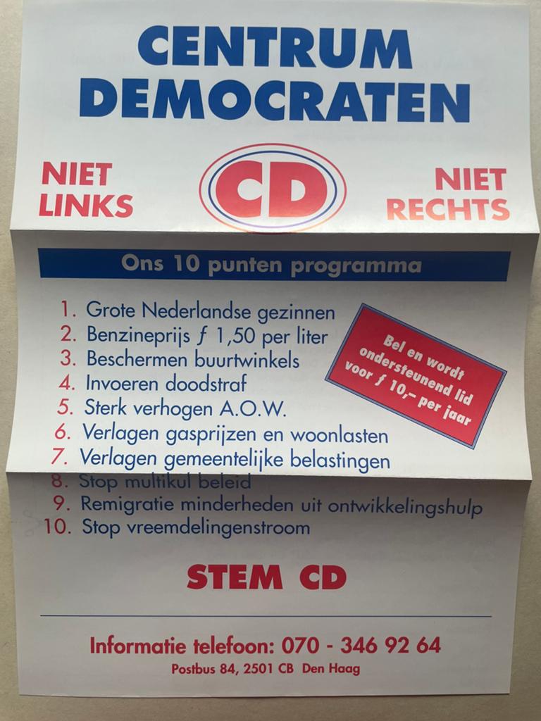 Originele A4 poster Centrum Democraten 1998, Ophalen of Verzenden, A1 t/m A3, Film en Tv