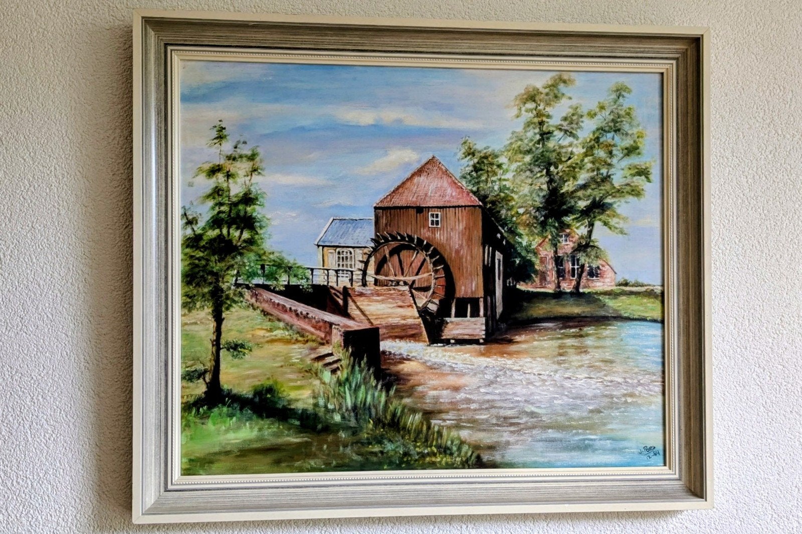 Schilderij van watermolen Den Haller in Overijssel olieverf, Ophalen of Verzenden