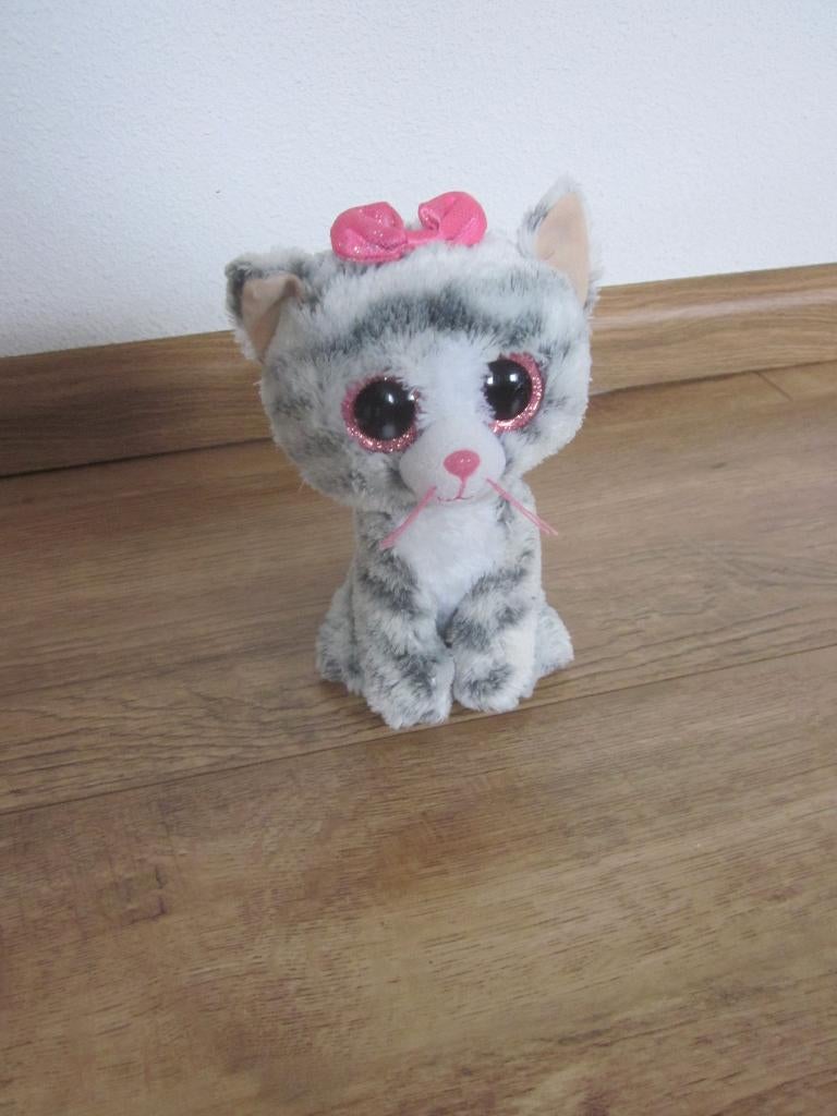 TY zacht pluche grijs gemèleerd pluche poes knuffel roze gli, Overige karakters, Wasbaar, Ophalen of Verzenden, Zo goed als nieuw