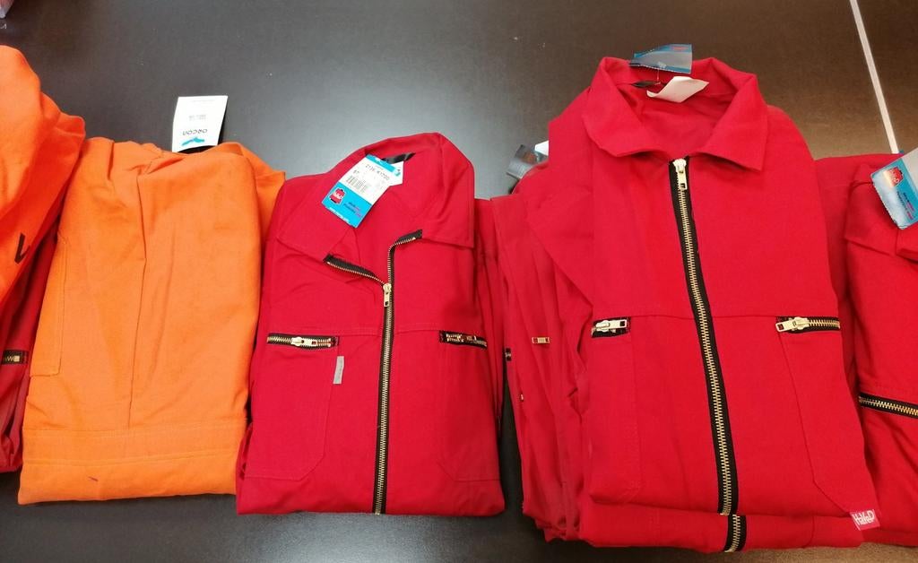 Diverse nieuwe overalls oranje en rood, achterzijde bedrukt, Tuin en Terras, Werkkleding, Ocron en Havep, Heren, Nieuw, Ophalen of Verzenden