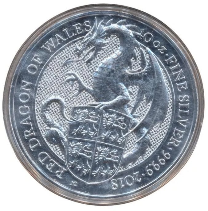 Verenigd Koninkrijk 10 ounce zilver 2018 Red dragon of Wales, Postzegels en Munten, Ophalen of Verzenden, Overige landen, Losse munt