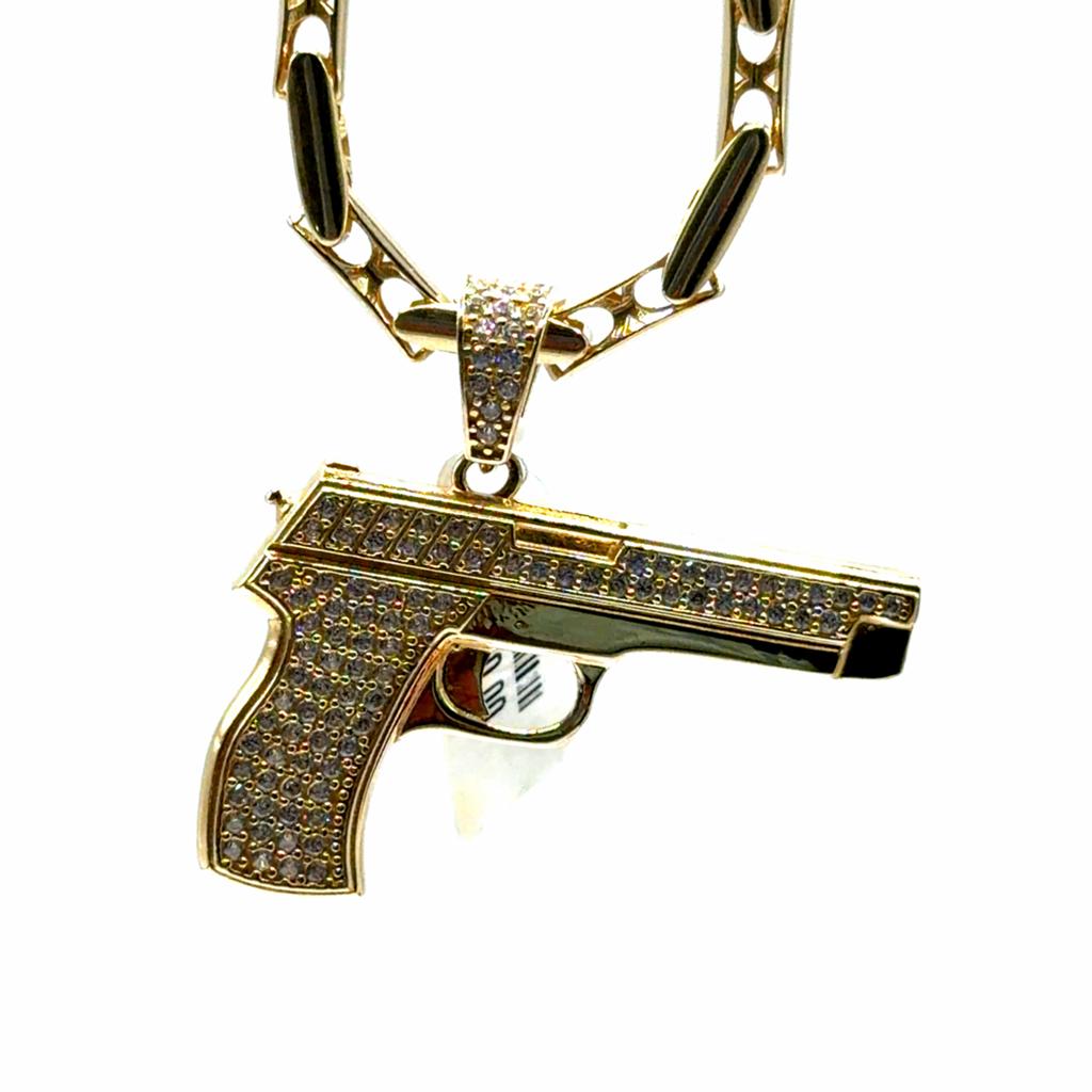 Gouden pistool hanger met stenen, Www.bredajuwelier.nl, Nieuw, Ophalen of Verzenden, Www.bredajuwelier.nl