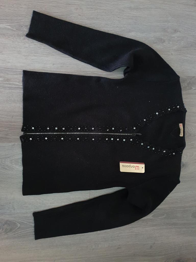 Zwart vest met kraag en rits, versierd met kralen nieuw, Zwart, Nieuw, Ophalen of Verzenden, Maat 36 (S)