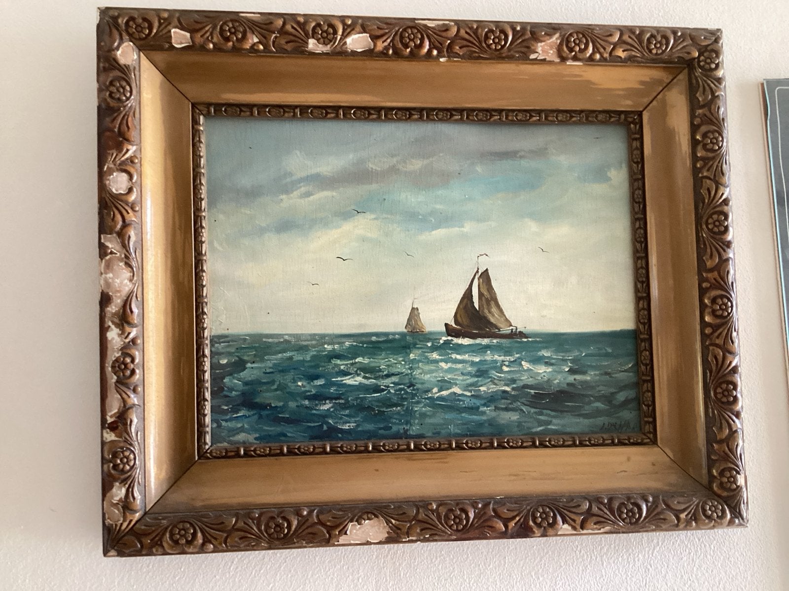 Antiek Schilderij: Maritiem Gezicht met Zeilboten, Maritiem / water, Ophalen of Verzenden, Klassiek, Ingelijst