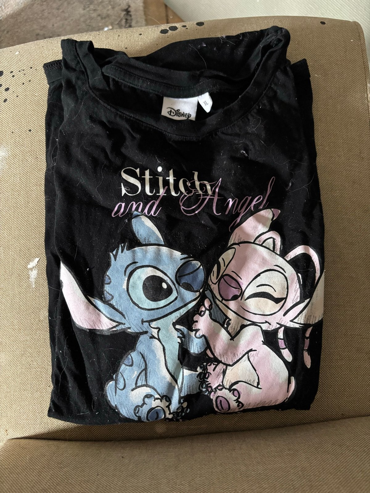 3 Stitch T-shirts en Stitch toilettas, Kleding | Dames, T-shirts, Gedragen, Maat 46/48 (XL) of groter, Zwart, Korte mouw, Ophalen
