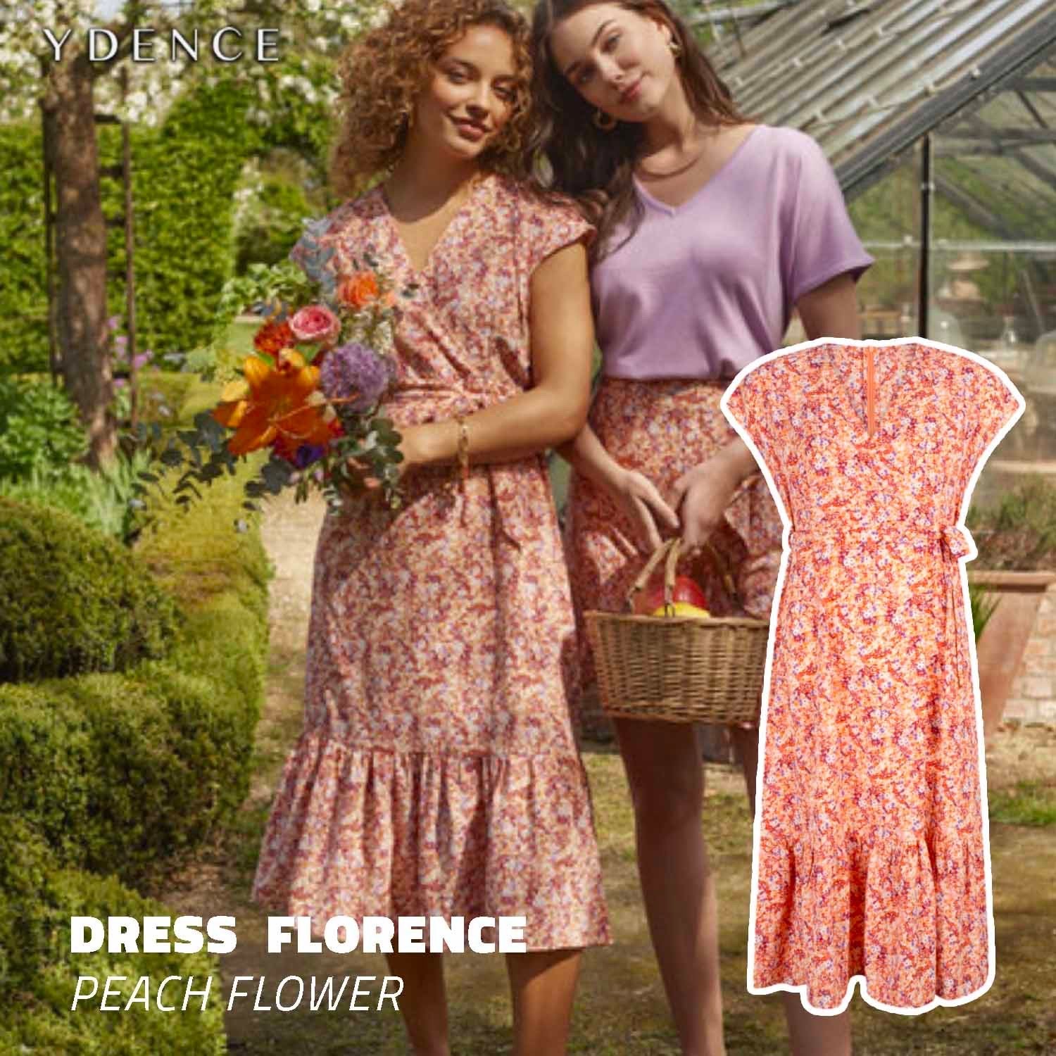 Ydence Dress Florence Peach Flower midi jurk - Maat M, Ophalen of Verzenden, Zo goed als nieuw, Maat 38/40 (M), Meerkleurig