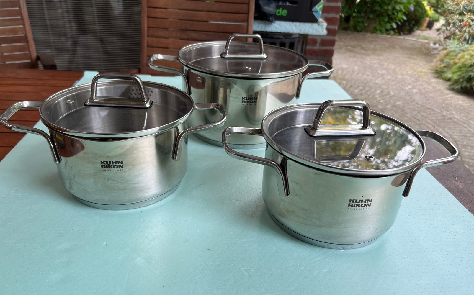 t.k.Kuhn Rikon Switserland RVS kookpan 20-16-16cm INDUCTIE, Ophalen, Zo goed als nieuw, Rvs
