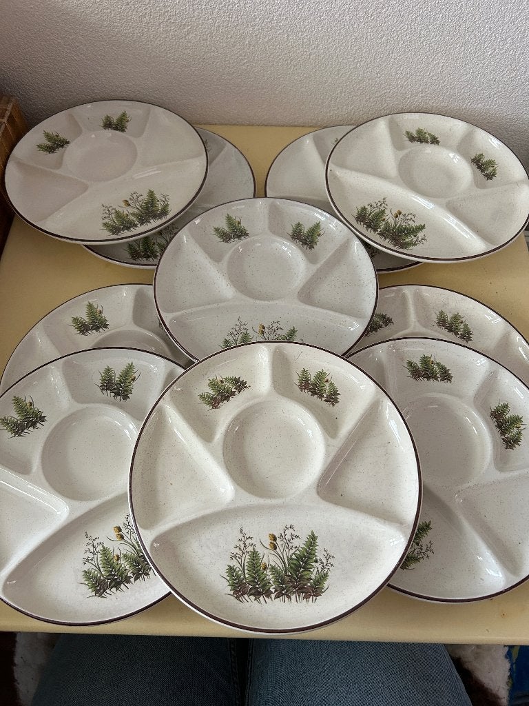 10 Vintage Botanische Fondueborden / Gourmetborden, Keramiek, Ophalen of Verzenden, Zo goed als nieuw, Bord(en)