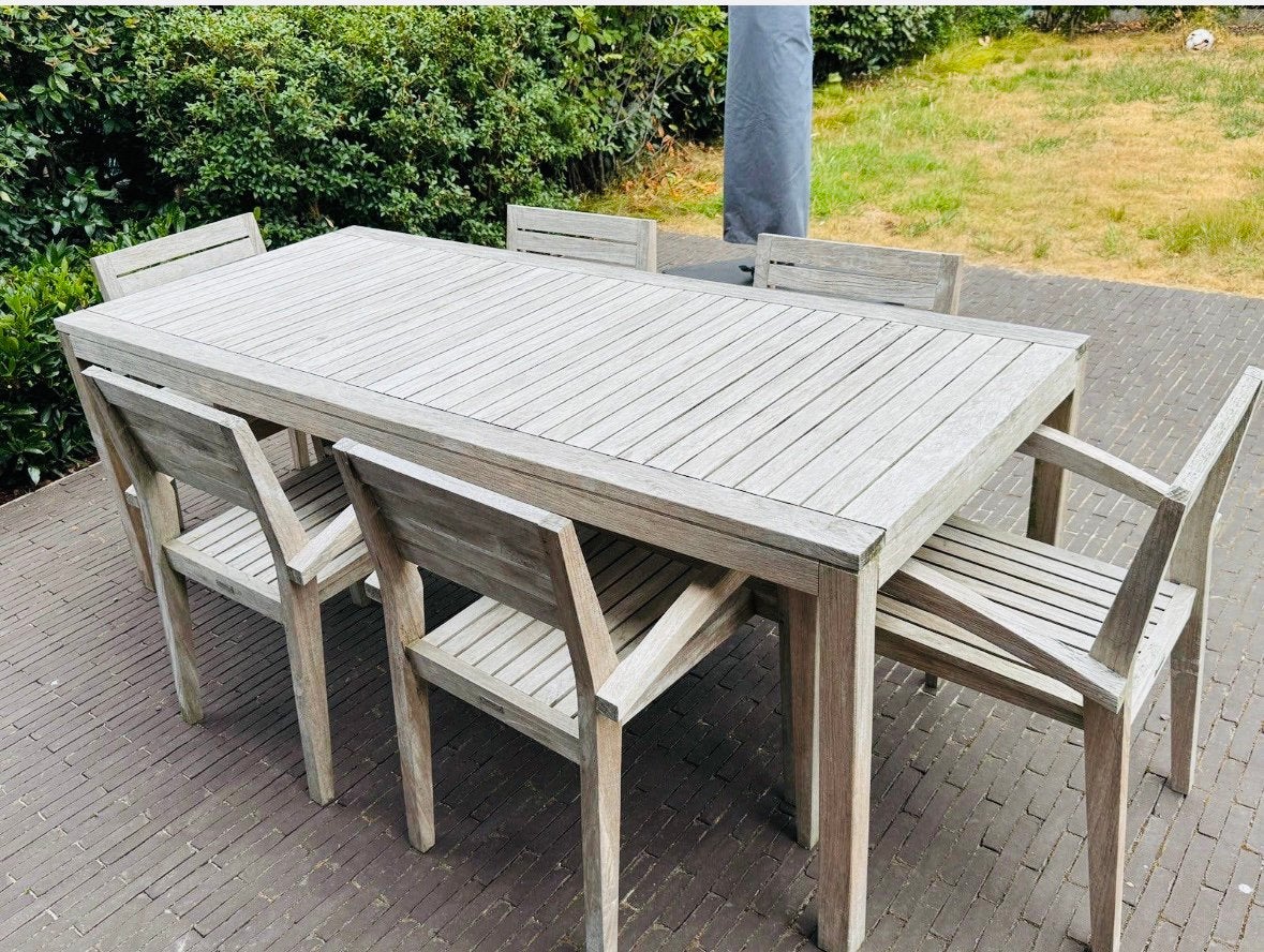 Teak tuinset 6 persoons, Ophalen, Zo goed als nieuw, Teakhout