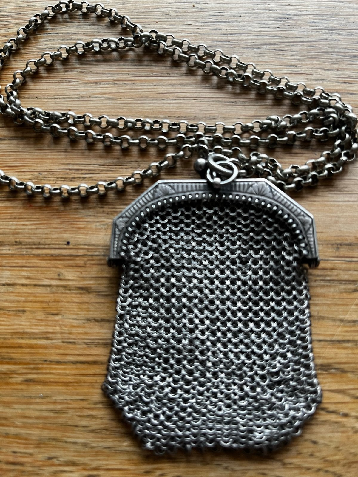 Antieke Zilveren Beurs met Ketting - Vintage Mesh Tasje, Antiek en Kunst, Ophalen, Zilver
