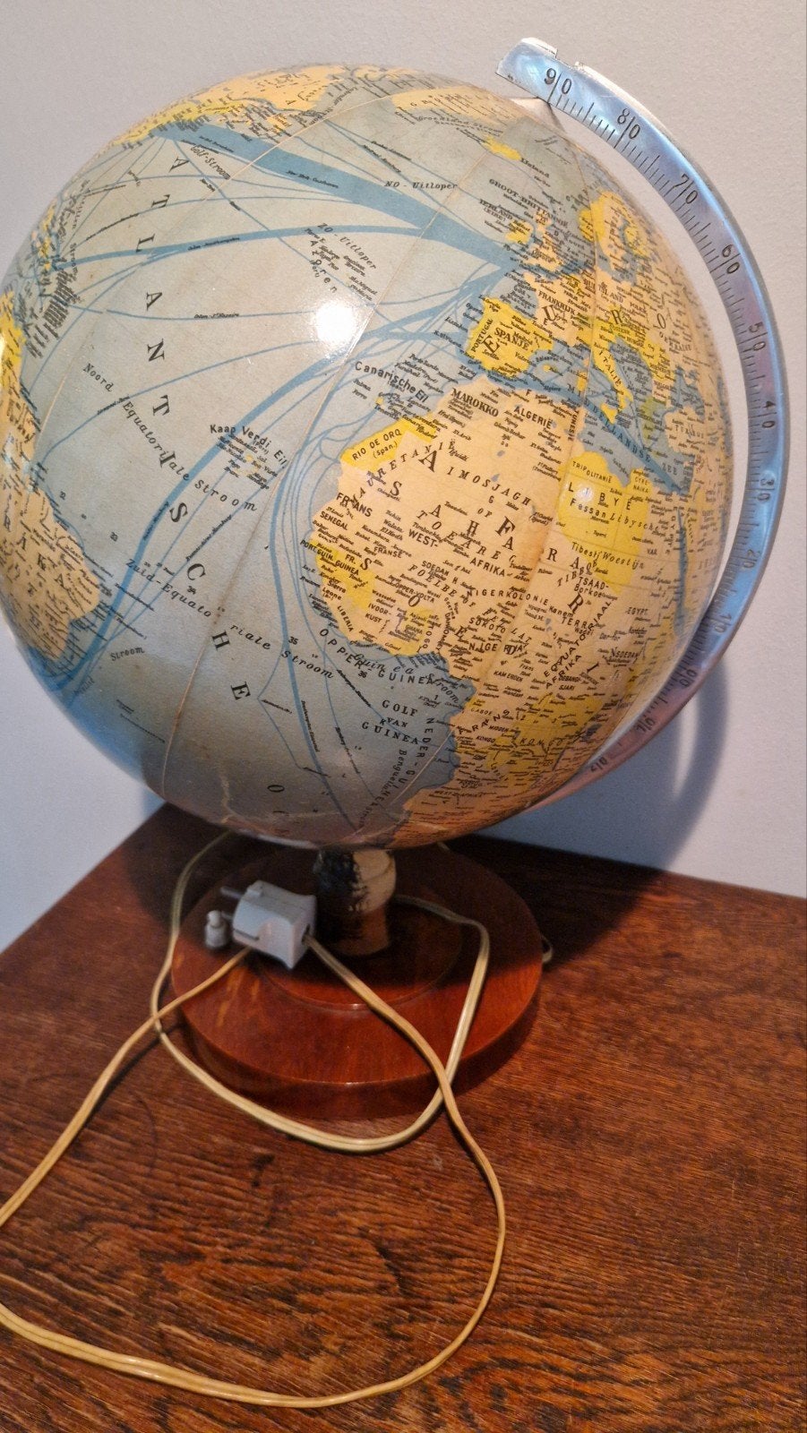 Vintage Verlichte Wereldbol - Globe, Huis en Inrichting, Gebruikt, Kunststof, Staatkundige wereldbol, Educatief