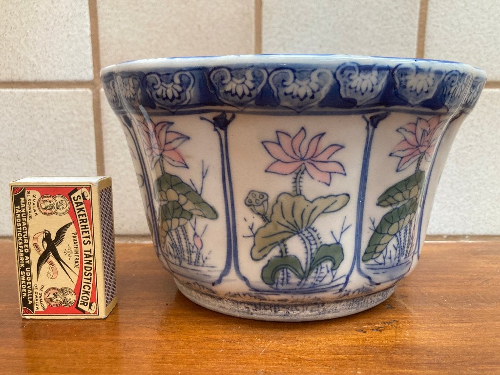 Chinees keramiek cache-pot jardinière bloempot roze lotus, Ophalen of Verzenden, Zo goed als nieuw, Balkon, Overige vormen