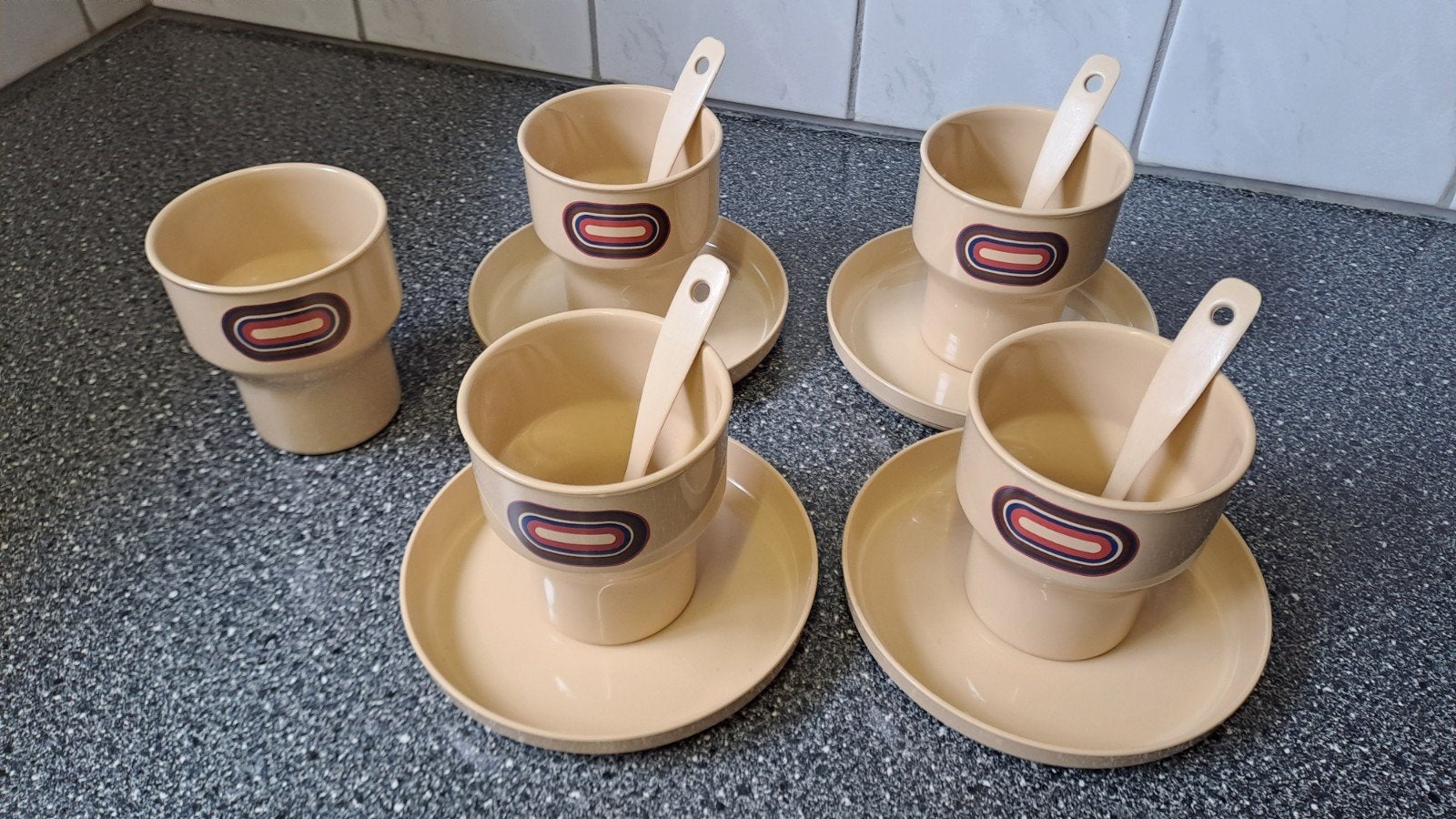 Vintage Mepal Rosti bekers en schotels, jaren '70, Info@mepal.com, Overige materialen, Zo goed als nieuw, Overige stijlen