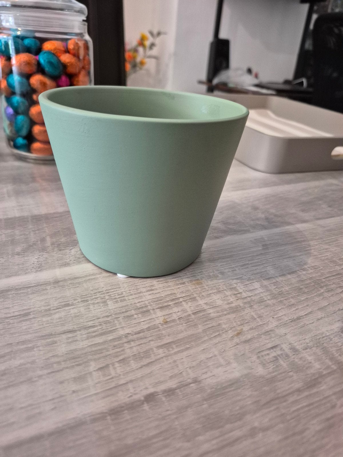 Bloempot voor binnen blauw mint 10 cm hoog doorsnede 12 cm h, Rond, Ophalen of Verzenden, Aardewerk, Minder dan 40 cm