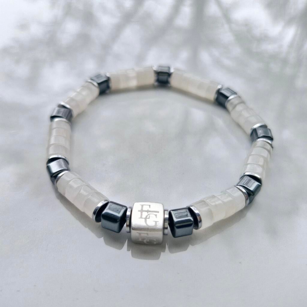 Heren armband Witte Jade & Hematiet S925, Verzenden, Nieuw