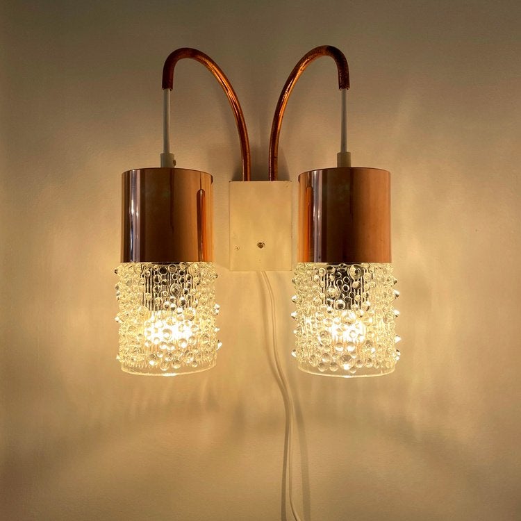 vintage bubbelglas LAMP Veb Narva Hotel Chic rosé koper glas, Ophalen of Verzenden