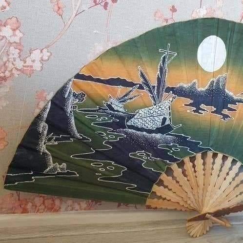 Vintage grote bamboe opvouwbare ventilator decoratie, Antiek en Kunst, Ophalen of Verzenden