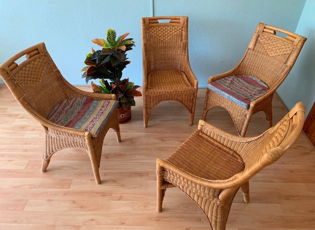 4x rieten eetkamer stoelen (spoed verkoop), Gebruikt, Bruin, Riet of Rotan, Vier