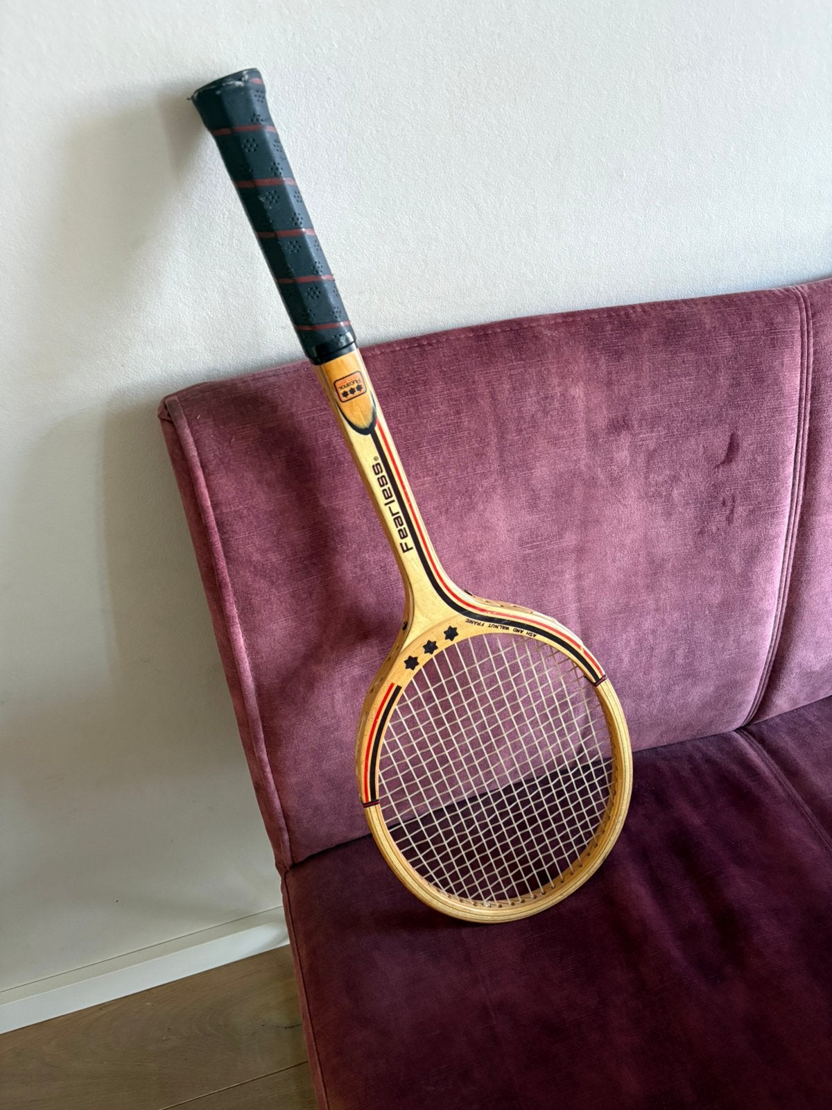 vintage Rucanor Fearless houten tennisracket, Ophalen of Verzenden, Zo goed als nieuw, Racket, Overige merken