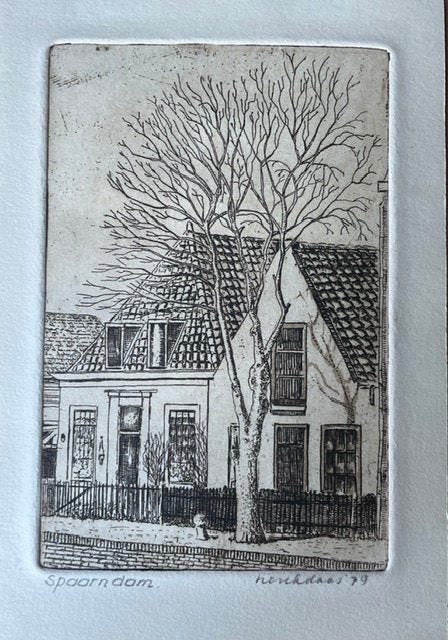 Ets van Henk Daas, Stadsgezicht, 17 cm, Ophalen of Verzenden, Gesigneerd