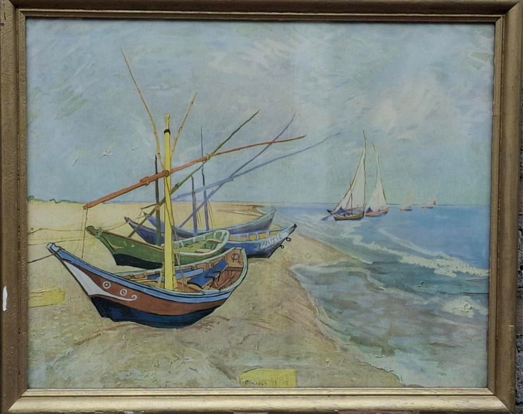 Vincent van Gogh,Barques de pêche aux Saintes Maries Ca '30., Antiek en Kunst, Kunst | Schilderijen | Klassiek, Ophalen