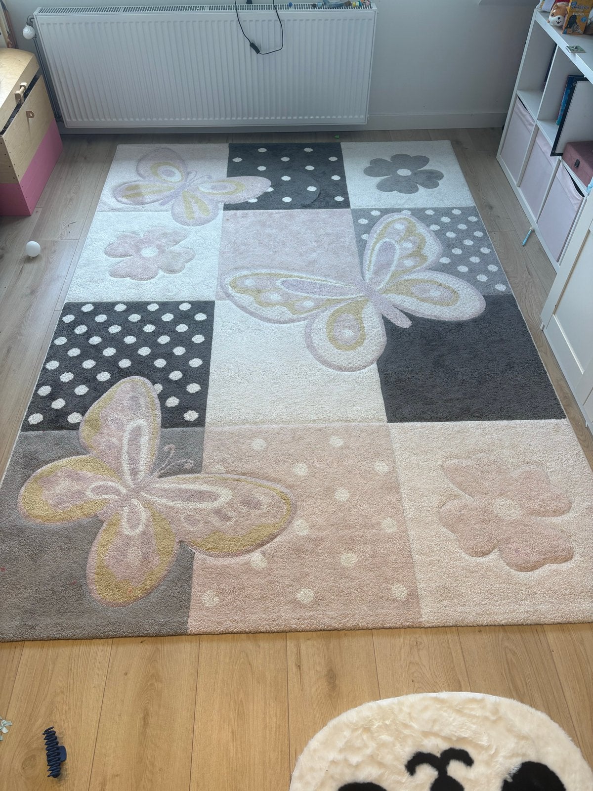 Vloerkleed met vlinders en bloemen - 200x290 cm, Ophalen, Gebruikt, 200 cm of meer, Roze