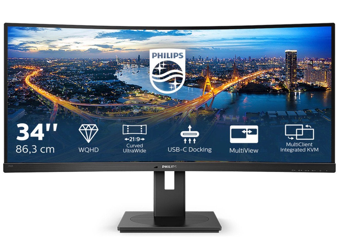 Philips 346B1 - QHD Ultrawide - USB-C 90W - 34 Inch, Ophalen, Zo goed als nieuw, USB-C, 61 t/m 100 Hz