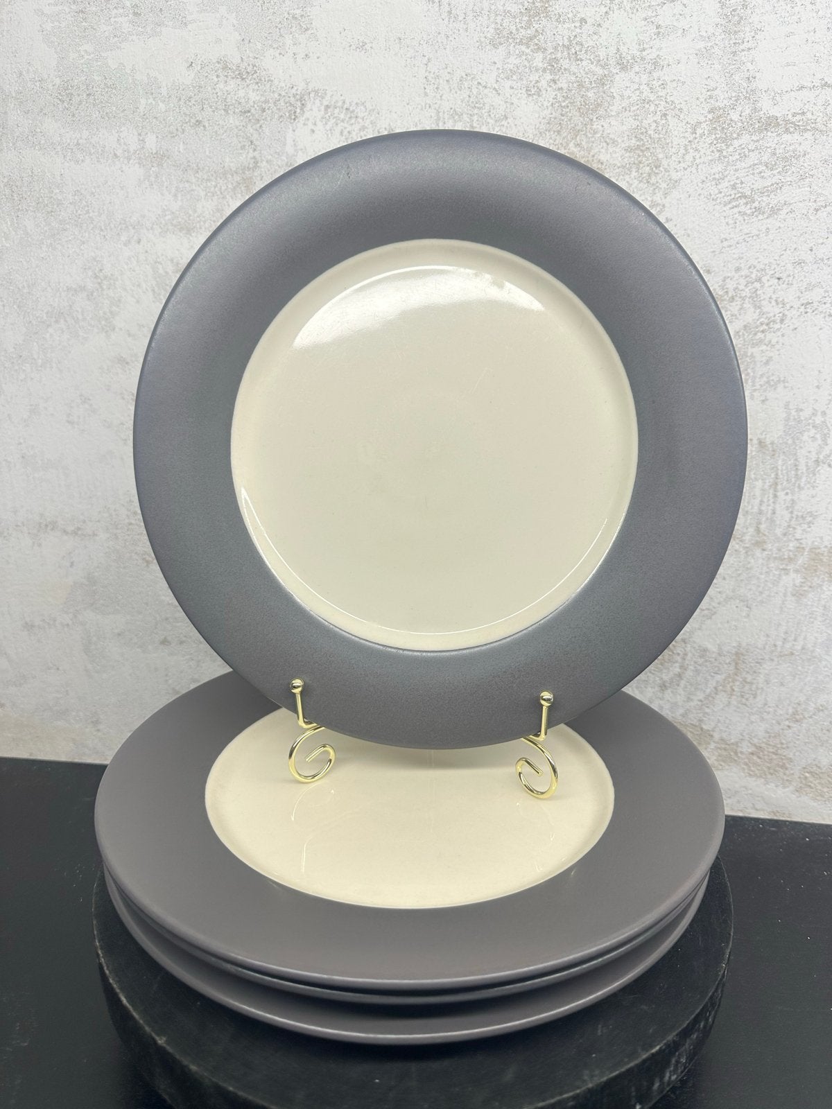 Set van 4 Faria & Bento Dinerborden Grijs/Crème (27 cm), Verzenden, Gebruikt, Keramiek, Bord(en)