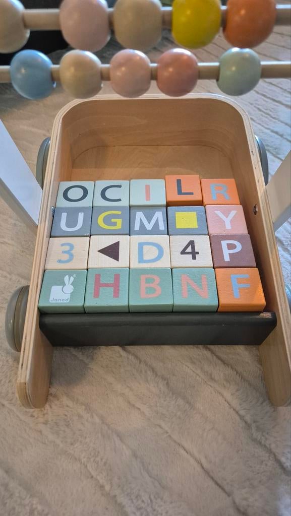 Janod Houten Loopwagen Sweet Cocoon, met Blokken en Telraam, Ophalen, Gebruikt, Overige typen