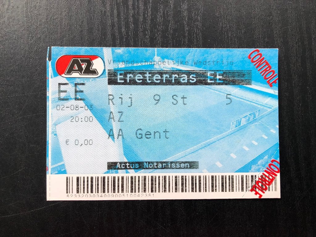 ⚽ Ticket oefenduel AZ - AA Gent seizoen 2003 ⚽, Verzamelen, Ophalen of Verzenden, Zo goed als nieuw, AZ, Overige typen