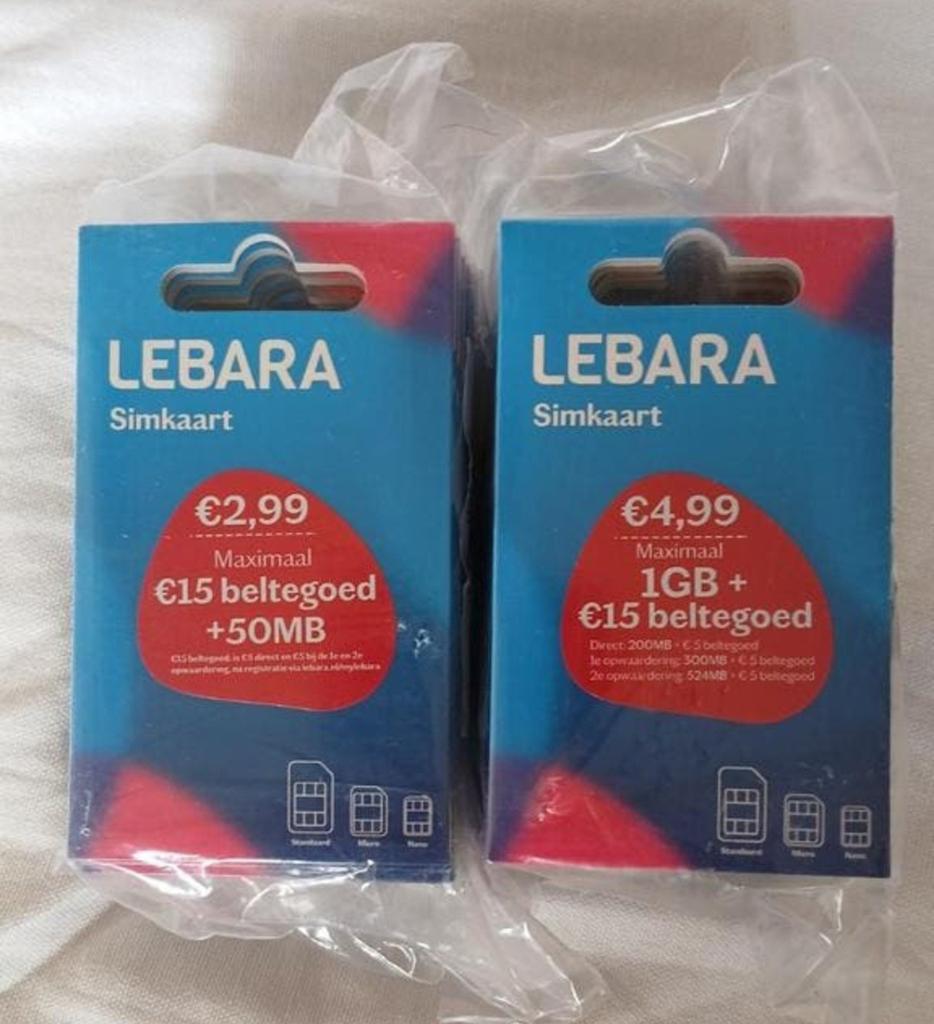 Lebara Simkaarten - Prepaid met beltegoed en data, Ophalen of Verzenden, Nieuw, Overige providers, Simkaart