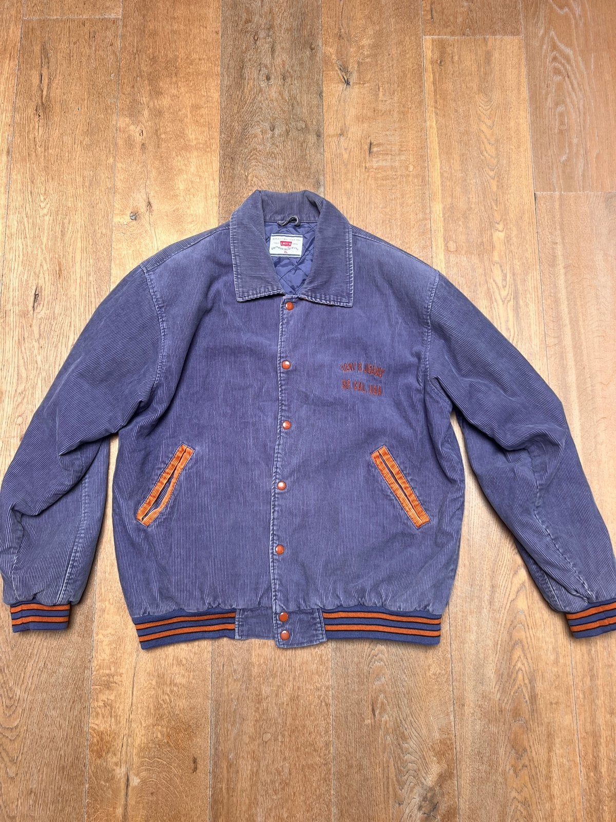 Vintage Levi’s Corduroy Collegejack Blauw/Oranje XL, Ophalen of Verzenden, Gedragen, Maat 56/58 (XL), Blauw