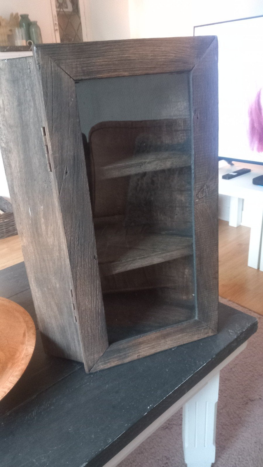 Uniek houten kastje met glazen deur, Ophalen
