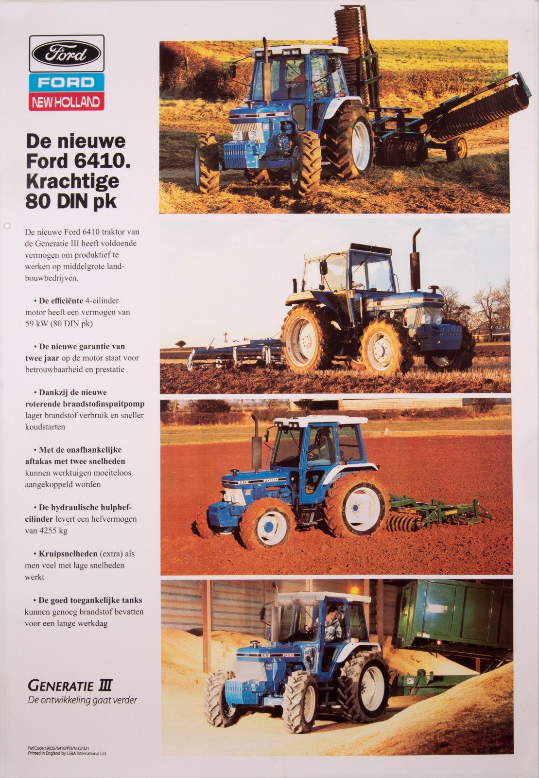 Mooie Ford 6410 Tractor Poster - Generatie III, Rechthoekig Staand, Ophalen of Verzenden, Zo goed als nieuw, A1 t/m A3