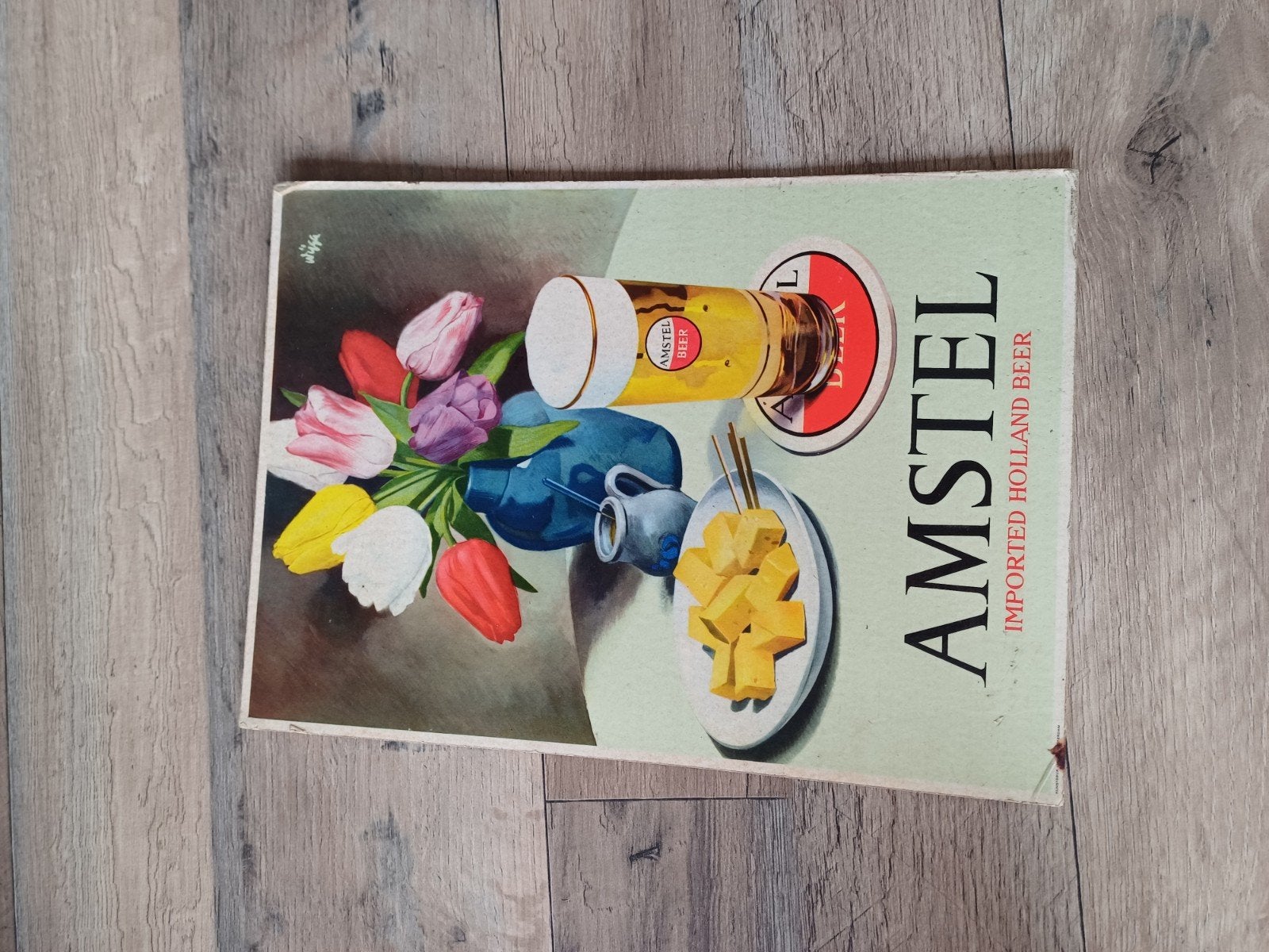 Vintage Amstel kartonnen reclamebord - Holland Bier, Ophalen of Verzenden, Gebruikt, Reclamebord