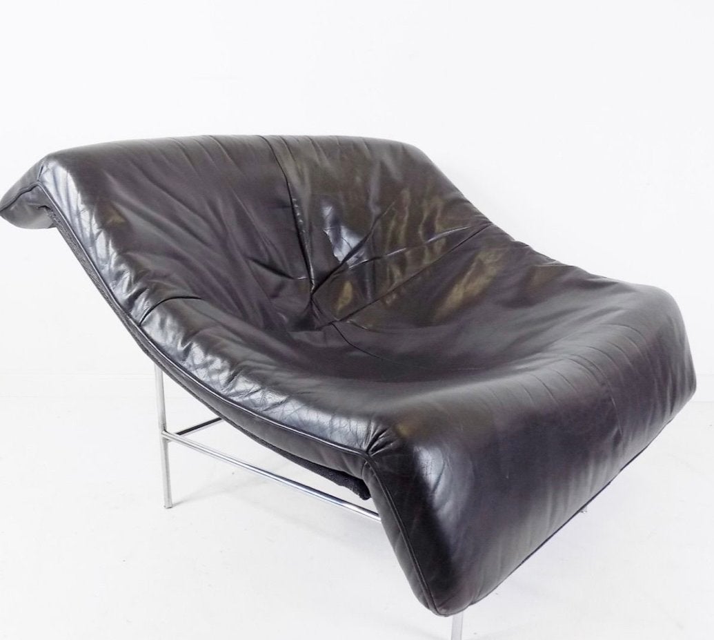 Design fauteuil zwart leer - comfortabel en stijlvol, Ophalen, Gebruikt, 75 tot 100 cm, Modern