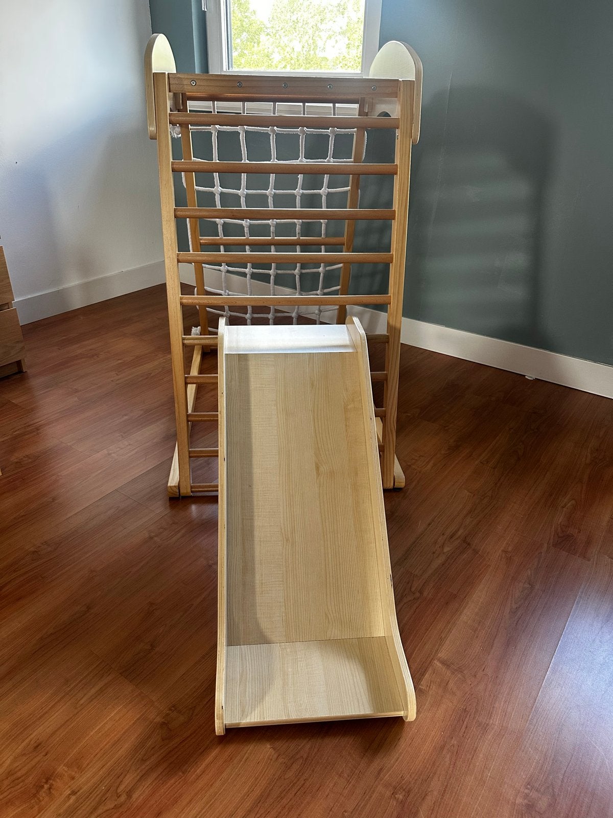 Houten klimrek met glijbaan en klimnet voor kinderen, Kinderen en Baby's, Ophalen, Zo goed als nieuw, Glijbaan