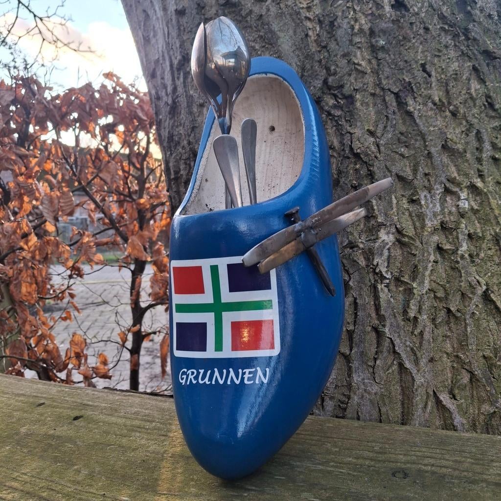 Klomp met tulp en libelle - ijzer en hout decoratie, Ophalen, Nieuw