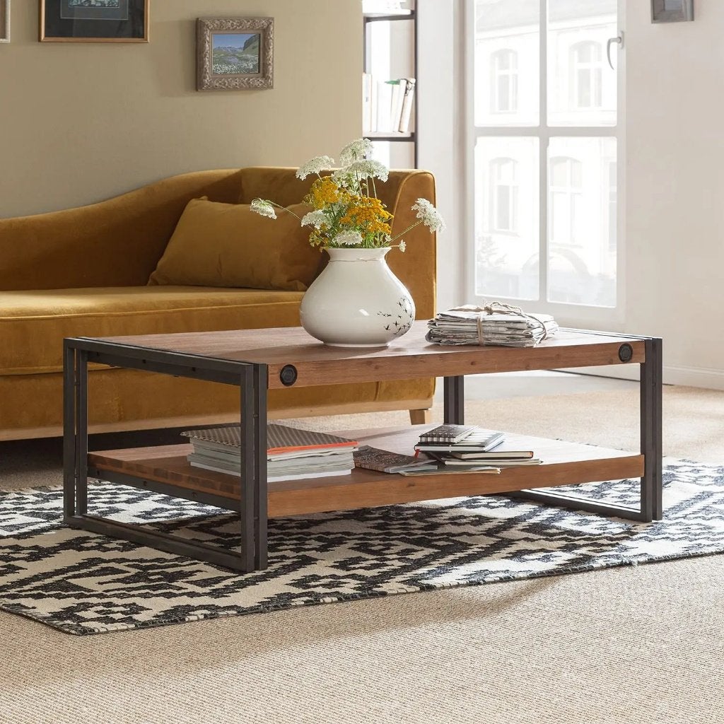 Manufacti Salontafel Industriëel Acacia-Staal 110x70cm, 100 tot 150 cm, 50 tot 100 cm, Zo goed als nieuw, Industriëel