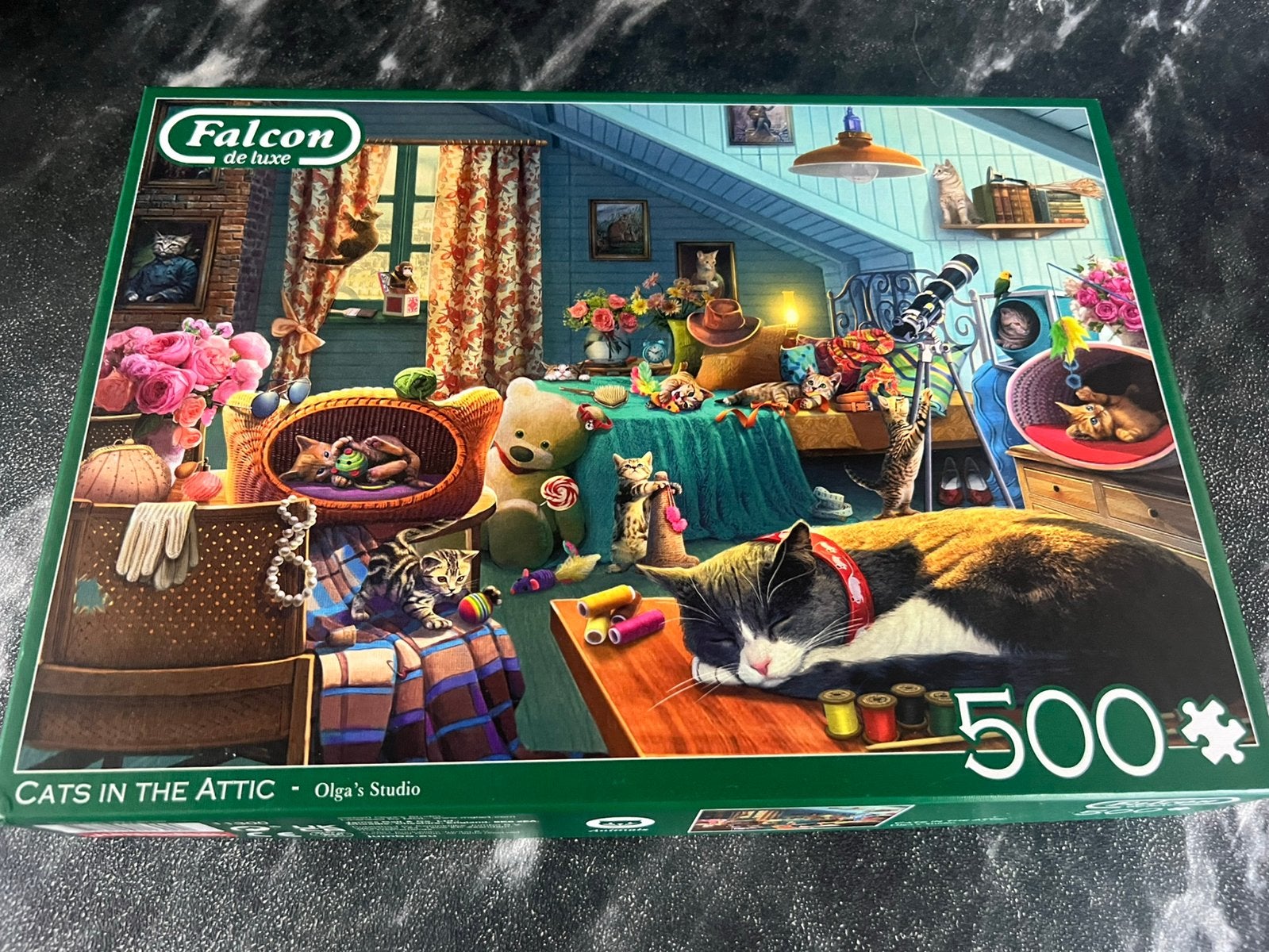 Falcon puzzel 500 stukjes Cats in the attic, Ophalen of Verzenden, 500 t/m 1500 stukjes, Zo goed als nieuw