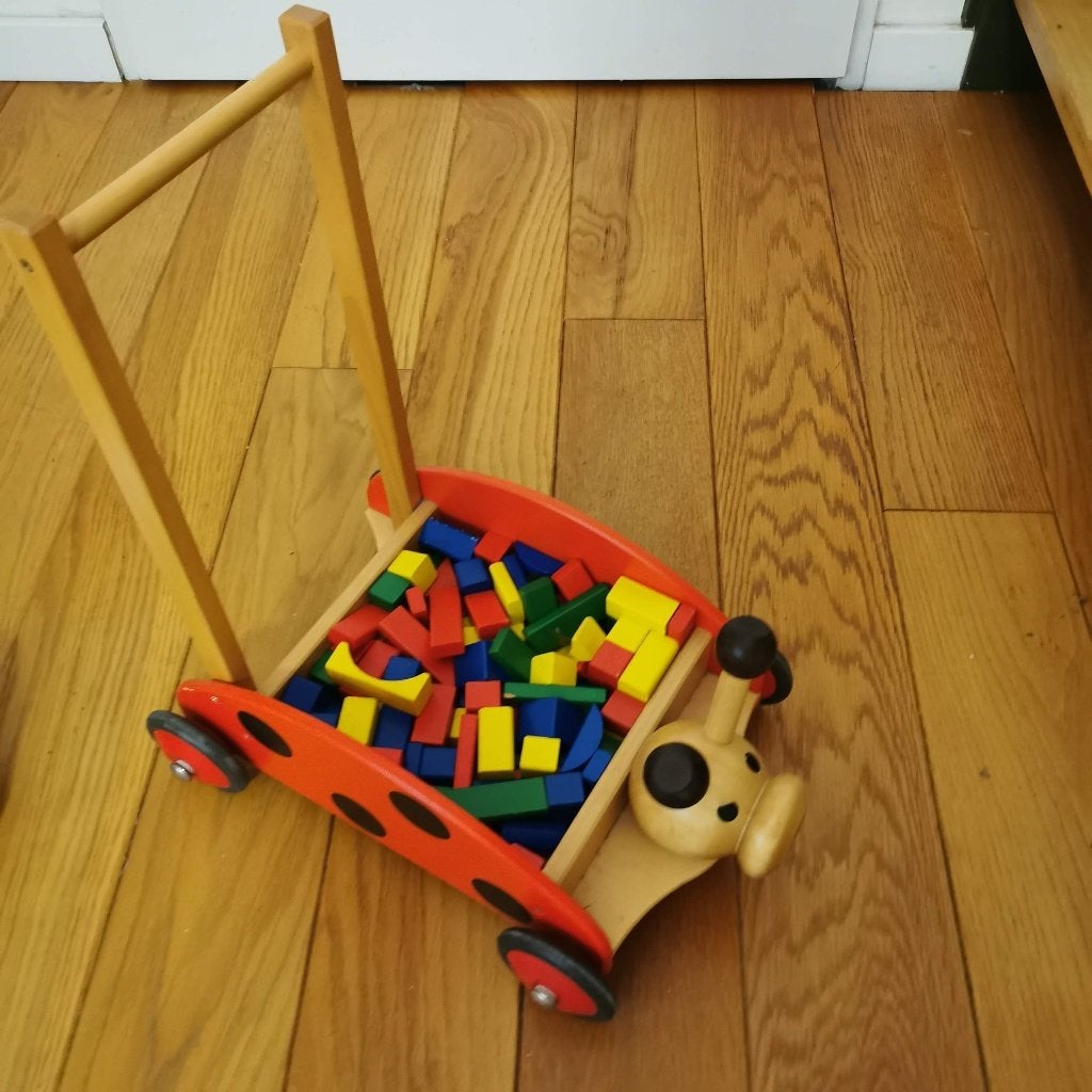 Blokkenkar, Kinderen en Baby's, Speelgoed | Houten speelgoed, Ophalen, Gebruikt, Rij- of Hobbelspeelgoed